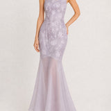 Purple Sequins Jacquard Slip Maxi Dress