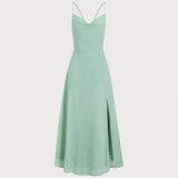 Green A-Line Backless Slip Maxi Dress