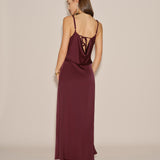 Wine Red Solid Tie Slip Maxi Dress