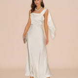 Off White Square Neck Satin Maxi Dress
