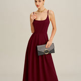 Wine Red Pleated Slip Maxi Dress