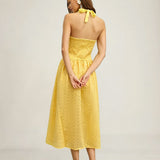 Yellow Halter Cut Out Textured Maxi Dress