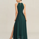 Green Chiffon Slit Maxi Dress