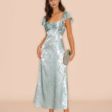 Green Sweetheart Neck Floral Maxi Dress