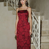 Red Jacquard Maxi Dress