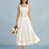 White Lace Splicing Slip Maxi Dress