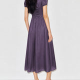 Purple Puffed Sleeve Tunic Maxi Dress