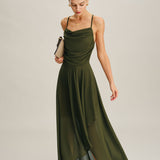 Green Chiffon A-Line Slip Maxi Dress