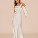 Off White Square Neck Satin Maxi Dress