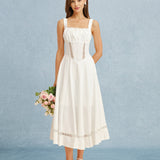 White Lace Splicing Slip Maxi Dress