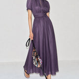 Purple Puffed Sleeve Tunic Maxi Dress
