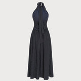 Black Halter Tie Polka Dot Maxi Dress