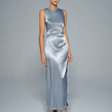 Light Blue Pleated Tunic Maxi Dress