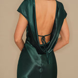 Green Tie Satin Maxi Dress