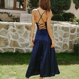 Navy Satin Slip Maxi Dress