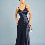 Navy Jacquard Lace Slip Maxi Dress