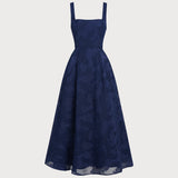 Navy Jacquard Slip Maxi Dress