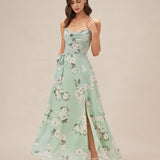 Green Cowl Neck Floral Maxi Dress
