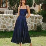 Navy Satin Slip Maxi Dress
