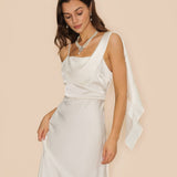 Off White Square Neck Satin Maxi Dress