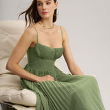 Green Sweetheart Neck Flowy Slip Maxi Dress