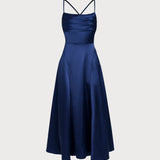 Navy Satin Slip Maxi Dress