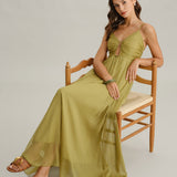 Green Ruched Slip Maxi Dress