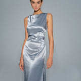 Light Blue Pleated Tunic Maxi Dress