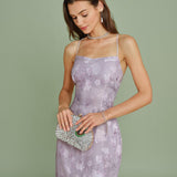 Purple Sequins Jacquard Slip Maxi Dress