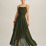 Green Chiffon A-Line Slip Maxi Dress