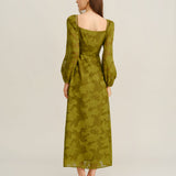 Green Floral Square Neck A-Line Maxi Dress