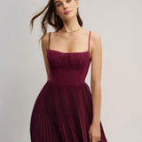 Wine Red Sweetheart Neck Flowy Maxi Dress
