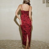 Red Jacquard Maxi Dress