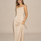 Apricot Sleeveless Zipper Tie Maxi Dress