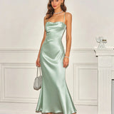 Green X Cross Slip A-Line Maxi Dress
