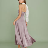 Pink One Shoulder Lace Splicing Maxi Dress