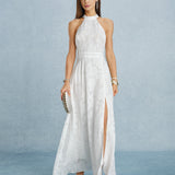 White Backless Bowknot Maxi Dress