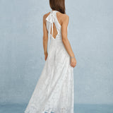 White Backless Bowknot Maxi Dress