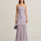 Purple Sequins Jacquard Slip Maxi Dress