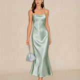 Green X Cross Slip A-Line Maxi Dress