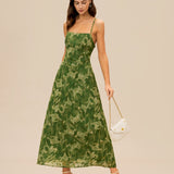 Green Floral X Cross Slip Maxi Dress