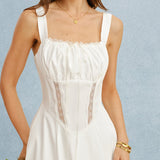 White Lace Splicing Slip Maxi Dress