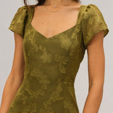 Green Sweetheart Neck Jacquard Maxi Dress