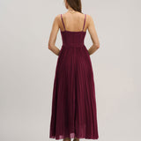 Wine Red Sweetheart Neck Flowy Maxi Dress
