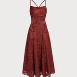 Brick Red X Cross Floral Maxi Dress