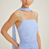 Blue Cowl Neck Strap Chiffon Maxi Dress