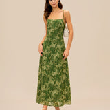 Green Floral X Cross Slip Maxi Dress