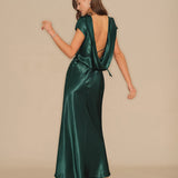 Green Tie Satin Maxi Dress