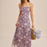 Purple X Cross Jacquard Slip Maxi Dress