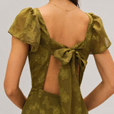 Green Sweetheart Neck Jacquard Maxi Dress